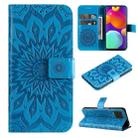 For Samsung Galaxy M62 / F62 Embossed Sunflower Pattern Flip Leather Phone Case(Blue) - 1