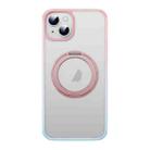 For iPhone 15 MagSafe Holder PC Hybrid TPU Phone Case(Pink Blue) - 1