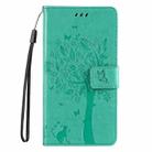 For iPhone 16e Tree & Cat Embossed Pattern Flip Leather Phone Case(Green) - 2