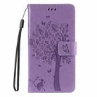 For iPhone SE 2024 Tree & Cat Embossed Pattern Flip Leather Phone Case(Light Purple) - 2