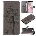For iPhone SE 2024 Tree & Cat Embossed Pattern Flip Leather Phone Case(Grey) - 1