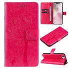 For iPhone SE 2024 Tree & Cat Embossed Pattern Flip Leather Phone Case(Rose Red) - 1