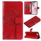 For iPhone SE 2024 Tree & Cat Embossed Pattern Flip Leather Phone Case(Red) - 1