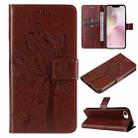 For iPhone SE 2024 Tree & Cat Embossed Pattern Flip Leather Phone Case(Coffee) - 1