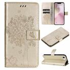 For iPhone SE 2024 Tree & Cat Embossed Pattern Flip Leather Phone Case(Gold) - 1