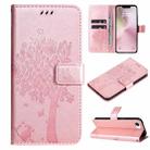 For iPhone SE 2024 Tree & Cat Embossed Pattern Flip Leather Phone Case(Rose Gold) - 1