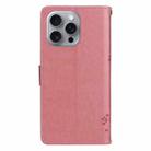 For iPhone 16 Pro Max Tree & Cat Embossed Pattern Flip Leather Phone Case(Pink) - 3