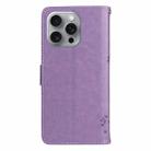 For iPhone 16 Pro Max Tree & Cat Embossed Pattern Flip Leather Phone Case(Light Purple) - 3