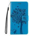 For iPhone 16 Pro Max Tree & Cat Embossed Pattern Flip Leather Phone Case(Blue) - 2