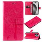 For iPhone 16 Pro Max Tree & Cat Embossed Pattern Flip Leather Phone Case(Rose Red) - 1