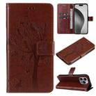 For iPhone 16 Pro Max Tree & Cat Embossed Pattern Flip Leather Phone Case(Coffee) - 1