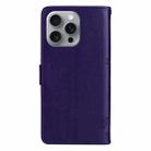 For iPhone 16 Pro Max Tree & Cat Embossed Pattern Flip Leather Phone Case(Purple) - 3