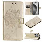 For iPhone 16 Pro Max Tree & Cat Embossed Pattern Flip Leather Phone Case(Gold) - 1