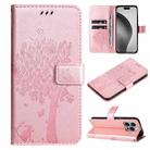 For iPhone 16 Pro Max Tree & Cat Embossed Pattern Flip Leather Phone Case(Rose Gold) - 1