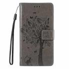 For iPhone 16 Pro Tree & Cat Embossed Pattern Flip Leather Phone Case(Grey) - 2