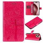 For iPhone 16 Pro Tree & Cat Embossed Pattern Flip Leather Phone Case(Rose Red) - 1