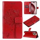 For iPhone 16 Pro Tree & Cat Embossed Pattern Flip Leather Phone Case(Red) - 2