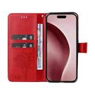 For iPhone 16 Pro Tree & Cat Embossed Pattern Flip Leather Phone Case(Red) - 3