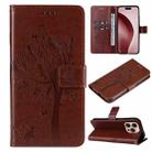 For iPhone 16 Pro Tree & Cat Embossed Pattern Flip Leather Phone Case(Coffee) - 1