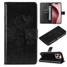 For iPhone 16 Pro Tree & Cat Embossed Pattern Flip Leather Phone Case(Black) - 1