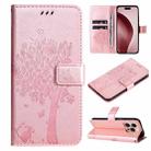 For iPhone 16 Pro Tree & Cat Embossed Pattern Flip Leather Phone Case(Rose Gold) - 1