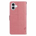 For iPhone 16 Plus Tree & Cat Embossed Pattern Flip Leather Phone Case(Pink) - 3
