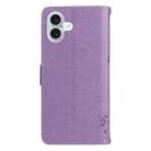 For iPhone 16 Plus Tree & Cat Embossed Pattern Flip Leather Phone Case(Light Purple) - 3