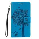 For iPhone 16 Plus Tree & Cat Embossed Pattern Flip Leather Phone Case(Blue) - 2