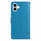 For iPhone 16 Plus Tree & Cat Embossed Pattern Flip Leather Phone Case(Blue) - 3