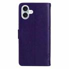 For iPhone 16 Plus Tree & Cat Embossed Pattern Flip Leather Phone Case(Purple) - 3