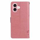 For iPhone 16 Tree & Cat Embossed Pattern Flip Leather Phone Case(Pink) - 3