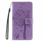 For iPhone 16 Tree & Cat Embossed Pattern Flip Leather Phone Case(Light Purple) - 2