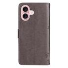 For iPhone 16 Tree & Cat Embossed Pattern Flip Leather Phone Case(Grey) - 3