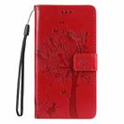 For iPhone 16 Tree & Cat Embossed Pattern Flip Leather Phone Case(Red) - 2