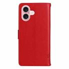 For iPhone 16 Tree & Cat Embossed Pattern Flip Leather Phone Case(Red) - 3