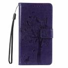 For iPhone 16 Tree & Cat Embossed Pattern Flip Leather Phone Case(Purple) - 2
