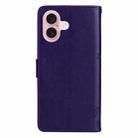 For iPhone 16 Tree & Cat Embossed Pattern Flip Leather Phone Case(Purple) - 3
