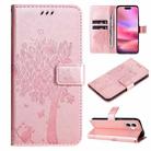For iPhone 16 Tree & Cat Embossed Pattern Flip Leather Phone Case(Rose Gold) - 1