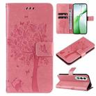 For OnePlus Nord CE4 Tree & Cat Embossed Pattern Flip Leather Phone Case(Pink) - 1