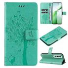 For OnePlus Nord CE4 Tree & Cat Embossed Pattern Flip Leather Phone Case(Green) - 1