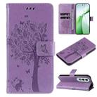 For OnePlus Nord CE4 Tree & Cat Embossed Pattern Flip Leather Phone Case(Light Purple) - 1