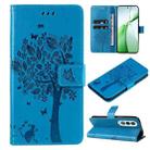 For OnePlus Nord CE4 Tree & Cat Embossed Pattern Flip Leather Phone Case(Blue) - 1