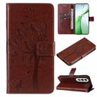 For OnePlus Nord CE4 Tree & Cat Embossed Pattern Flip Leather Phone Case(Coffee) - 1