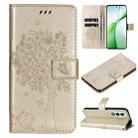 For OnePlus Nord CE4 Tree & Cat Embossed Pattern Flip Leather Phone Case(Gold) - 1