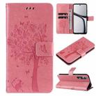 For Realme C65 4G Tree & Cat Embossed Pattern Flip Leather Phone Case(Pink) - 1