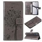 For Realme C65 4G Tree & Cat Embossed Pattern Flip Leather Phone Case(Grey) - 1