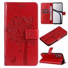 For Realme C65 4G Tree & Cat Embossed Pattern Flip Leather Phone Case(Red) - 1