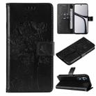 For Realme C65 4G Tree & Cat Embossed Pattern Flip Leather Phone Case(Black) - 1