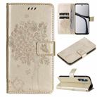 For Realme C65 4G Tree & Cat Embossed Pattern Flip Leather Phone Case(Gold) - 1