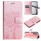 For Realme C65 4G Tree & Cat Embossed Pattern Flip Leather Phone Case(Rose Gold) - 1